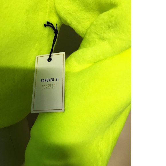 NWT F21 Forever Teddy Plush Fur Jacket Coat Neon Yellow Lime Green Cozy Soft - Picture 3 of 4